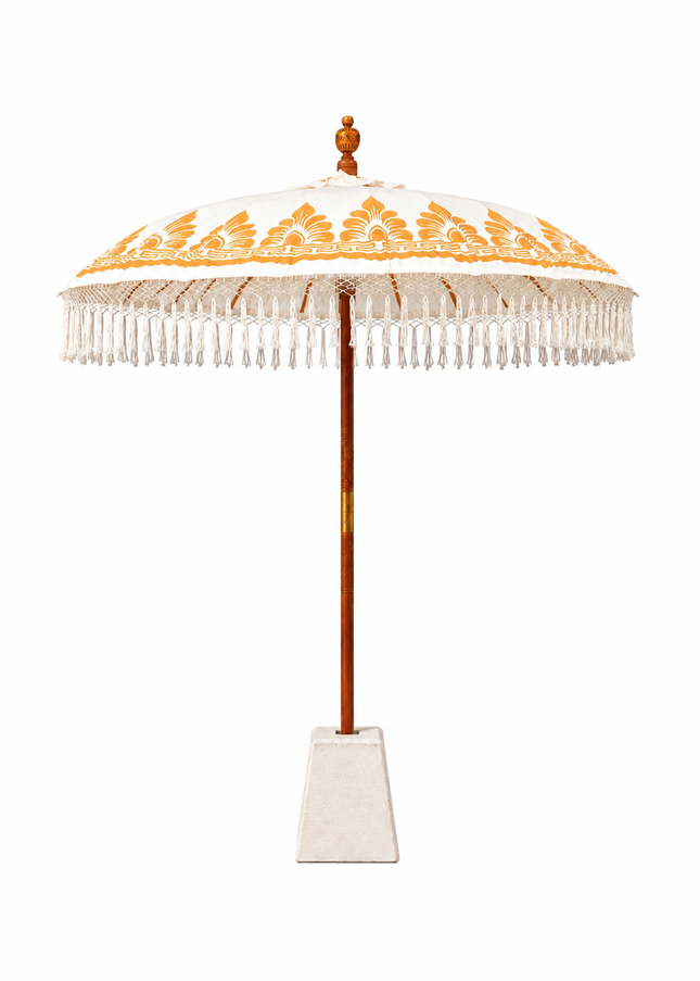 Soleil Fringe Parasol – Ochre/White