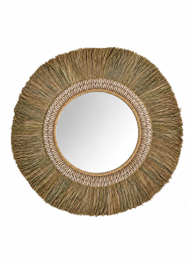 Natural Raffia Shell Mirror – Ø50 cm