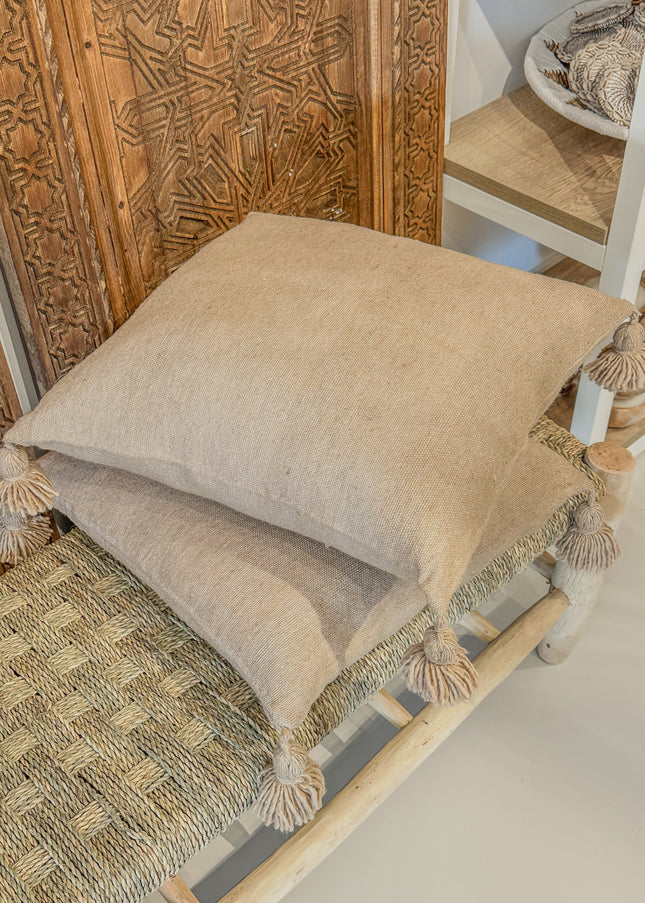 Pompom kussenhoes | Camel 45x45cm