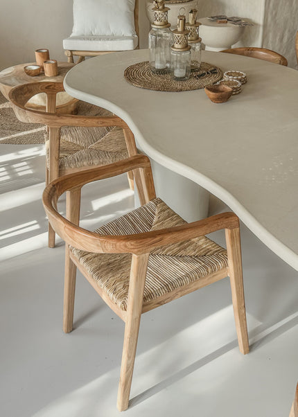 Teak Stoel met Natuurlijke Gevlochten Zitting – Handgemaakt