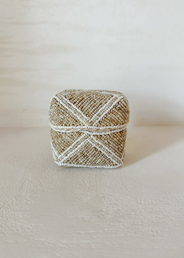 Beige/Wit kralendoosje - Indah
