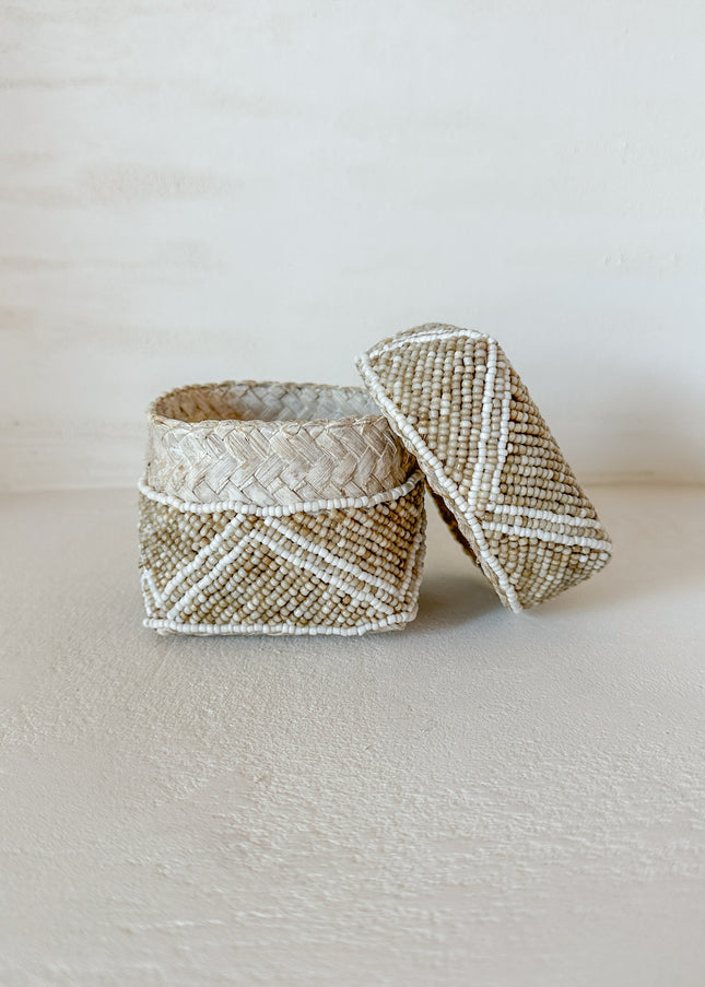 Beige/Wit kralendoosje - Indah