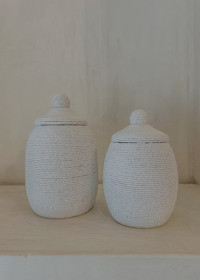 Bali Pot – Wit Glaskralen (20 & 25 cm)