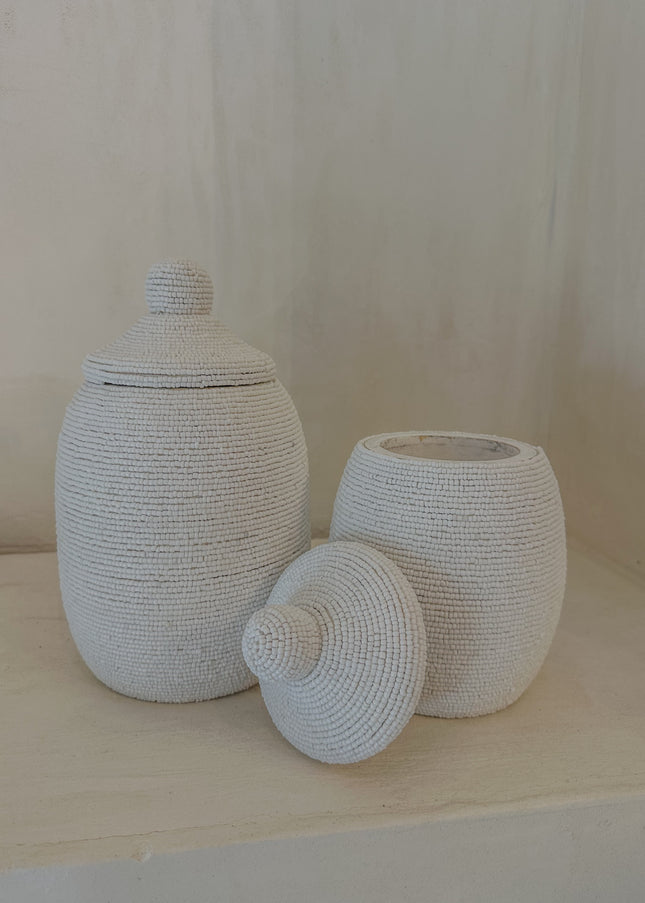 Bali Pot – Wit Glaskralen (20 & 25 cm)