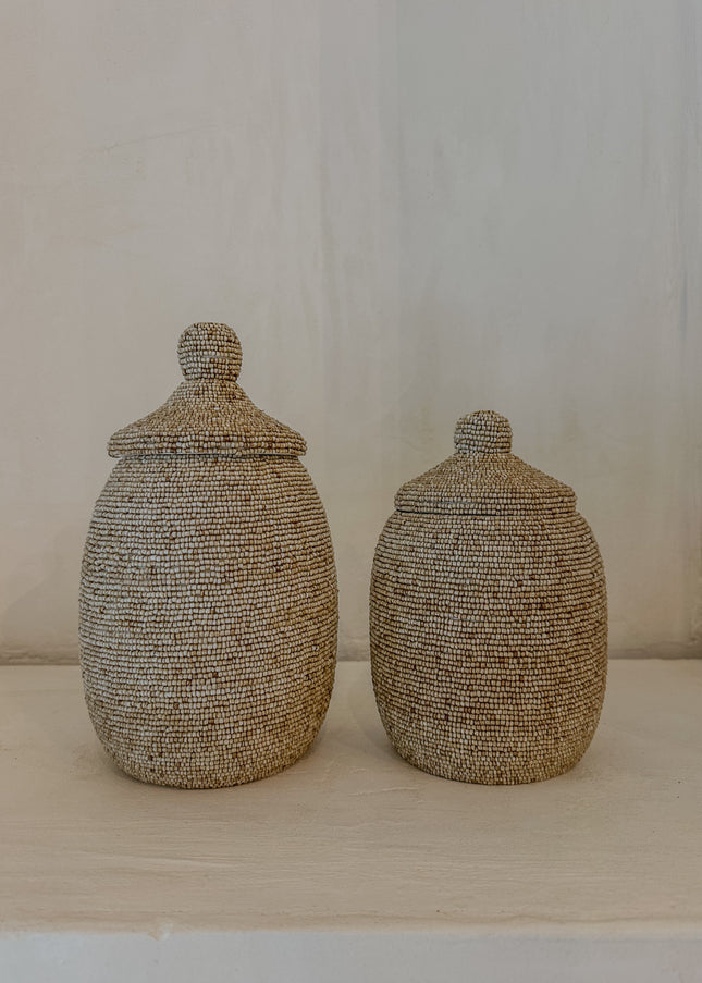 Java Pot – Beige Glaskralen (20 & 25 cm)