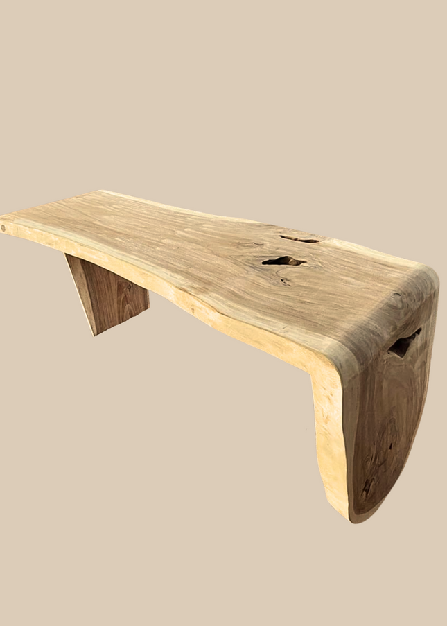 Suar Boomstamtafel 250 cm – Massief Onbehandeld Hout (Waterval Design)